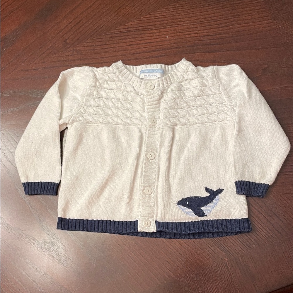 Janie and Jack white Cardigan with Whale Design